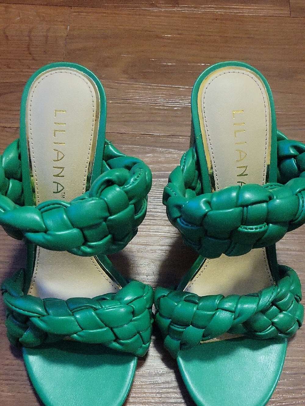 Liliana Braided Double-Strap Green Heeled Sandals